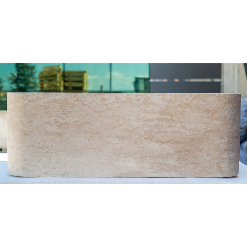 Gobek Natural Stone Troia Light Travertine Rectangular Farm Sink Honed and Filled-Custom