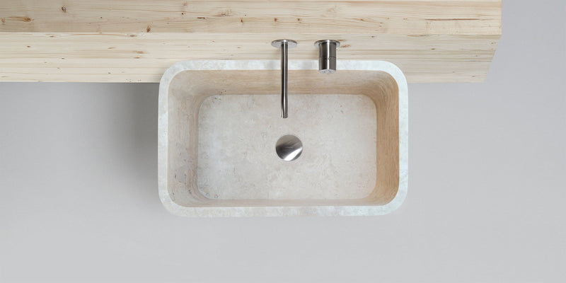 Gobek Natural Stone Troia Light Travertine Rectangular Farm Sink Honed and Filled-Custom