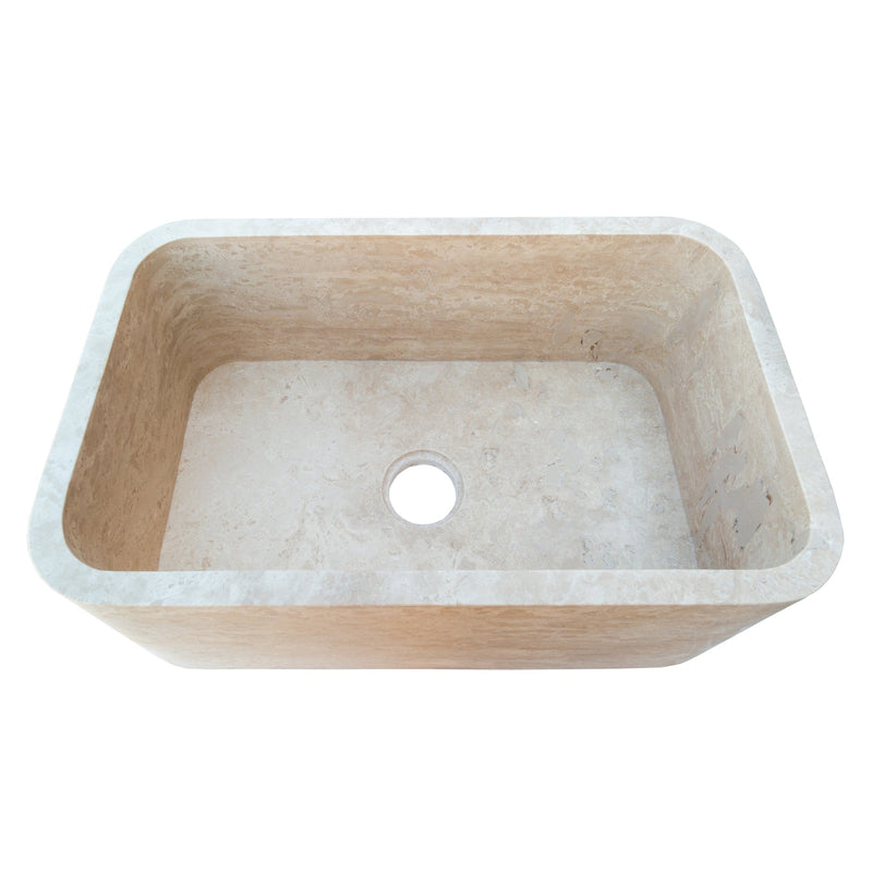 Gobek Natural Stone Troia Light Travertine Rectangular Farm Sink Honed and Filled-Custom