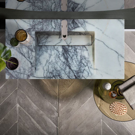 New York Marble Wall-mount Bathroom Sink Hidden Drain Polished (W)20" (L)40" (H)8"