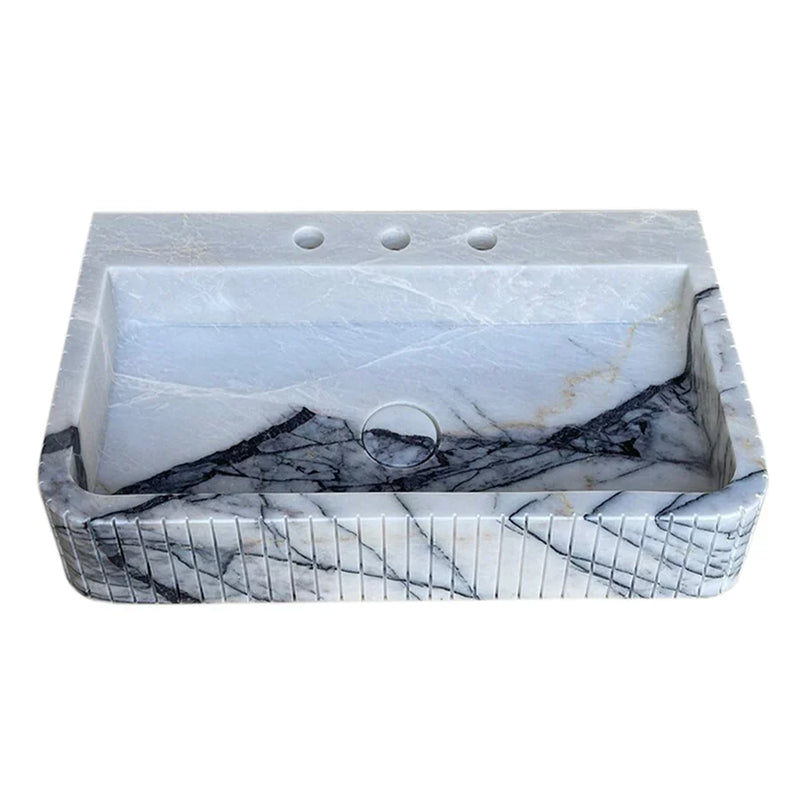 New York Marble Wall-mount Bathroom Sink Fluted Front and Edges (W)16" (W)28" (H)5"