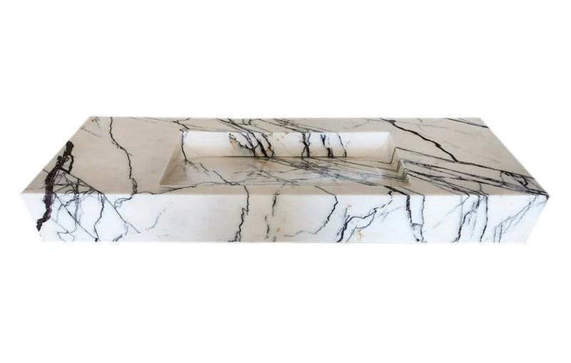 New York Marble Wall-mount Bathroom Sink Hidden Drain Polished (W)16" (W)43" (H)6"