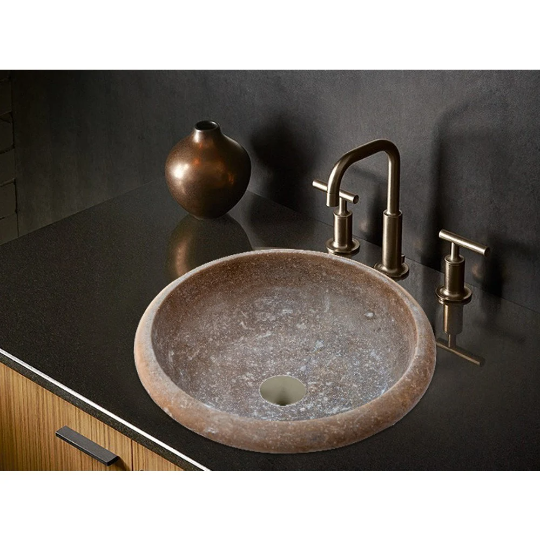 Gobek Noce Brown Travertine Natural Stone Drop-in Sink Honed and Filled