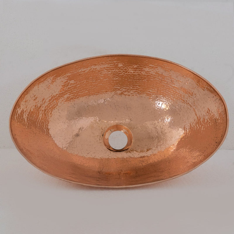 Oval Solid Copper Vessel Sink, Hammered Bathroom Vanity Sink, Powder Room Basin Sink