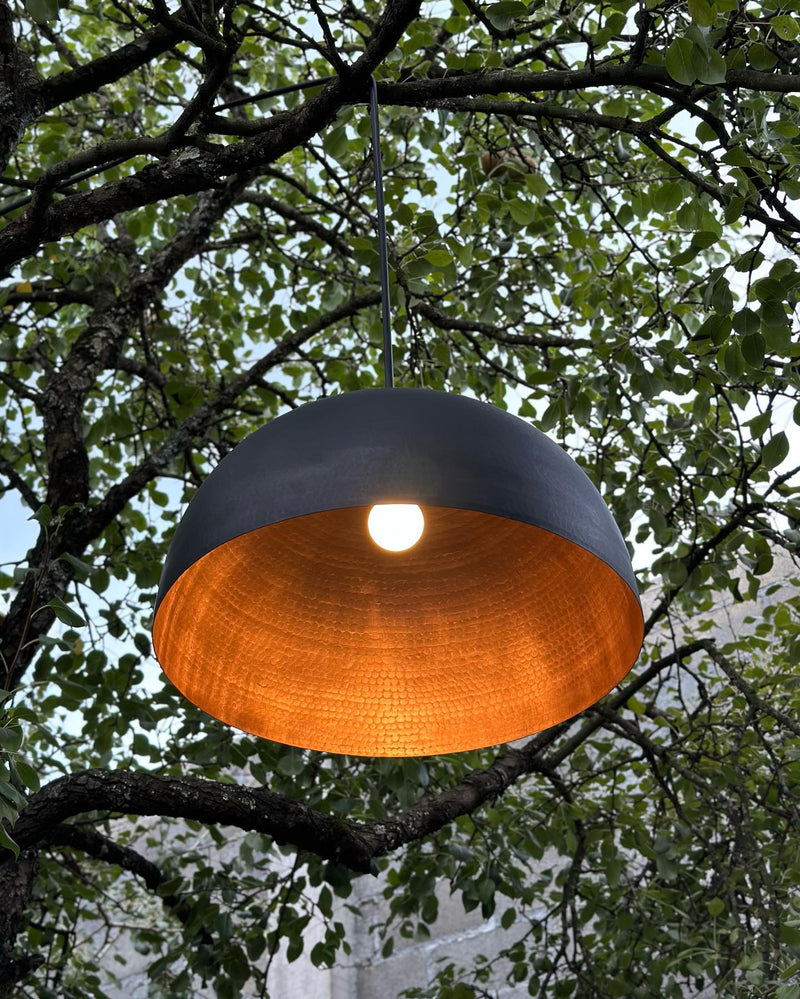 Copper Hanging Light, Black Dome Pendant Lamp, Kitchen Pendant Light.