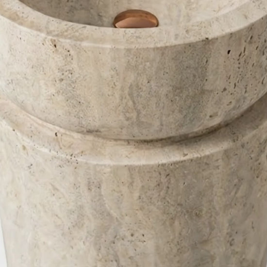 Troia Light Travertine Designer Pedestal Stand-Alone Sink (W)18" (L)18" (H)33"