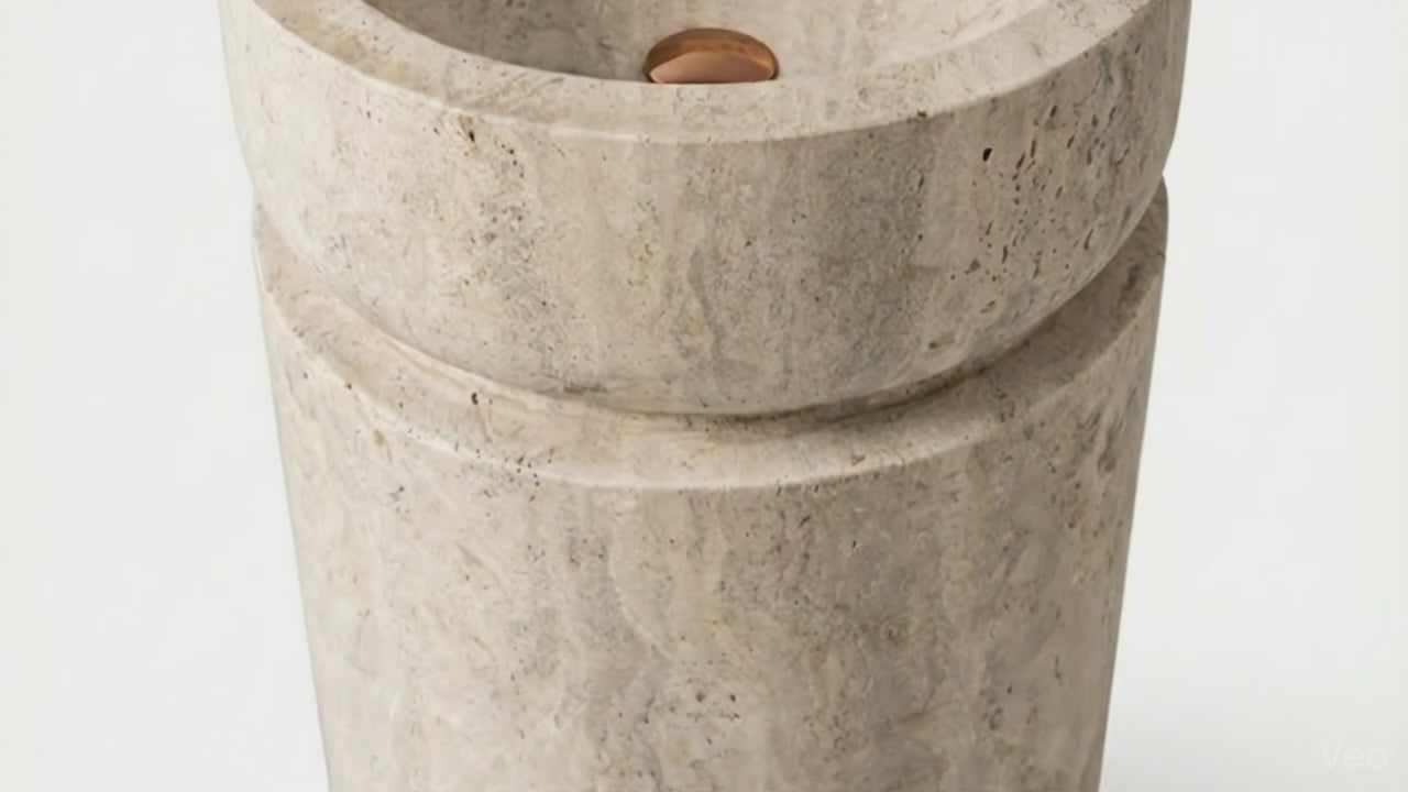 Troia Light Travertine Designer Pedestal Stand-Alone Sink (W)18" (L)18" (H)33"