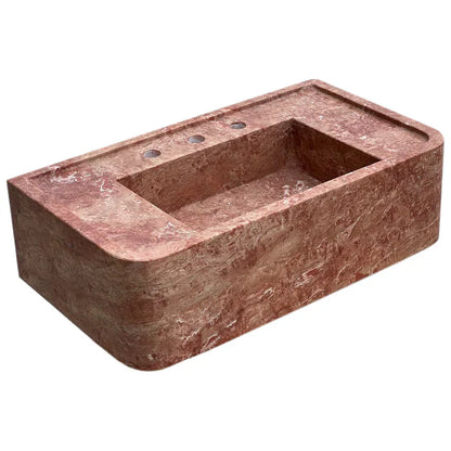 Red Travertine Rectangular Wall-mount Bathroom Sink (W)16" (L)30" (H)8"