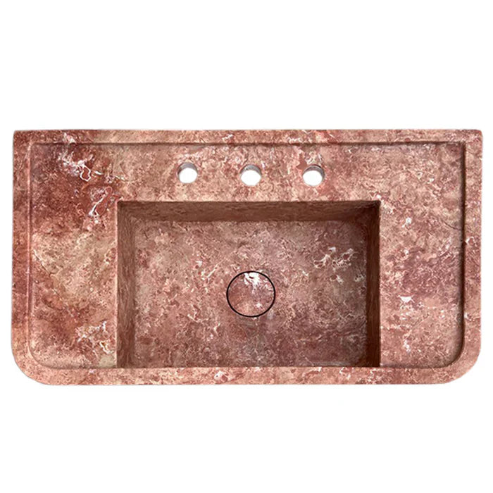 Red Travertine Rectangular Wall-mount Bathroom Sink (W)16" (L)30" (H)8"