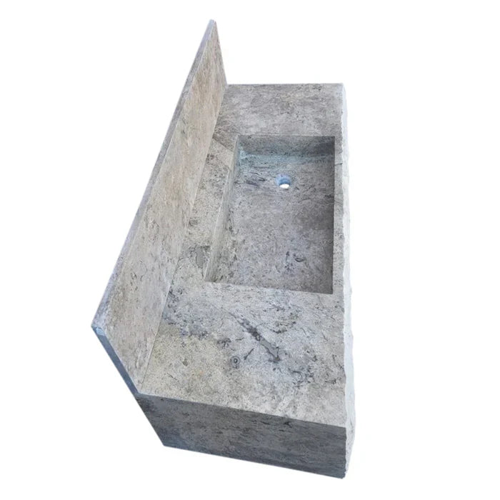 Silver Travertine Rustic Rectangular Wall-mount Bathroom Sink with 8" Backsplash