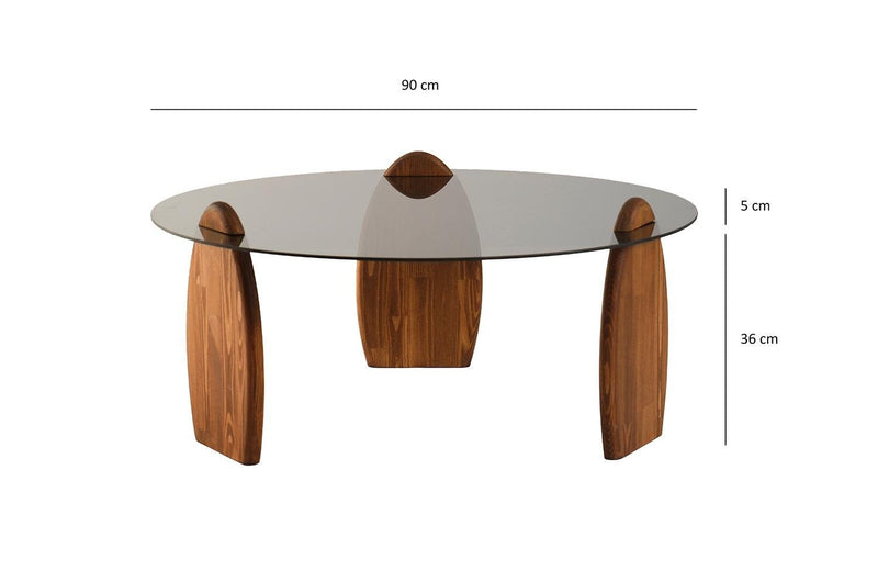 Surf Solid Coffee Table/Chestnut & Smoked Glass - (D)35.5" (H)16"