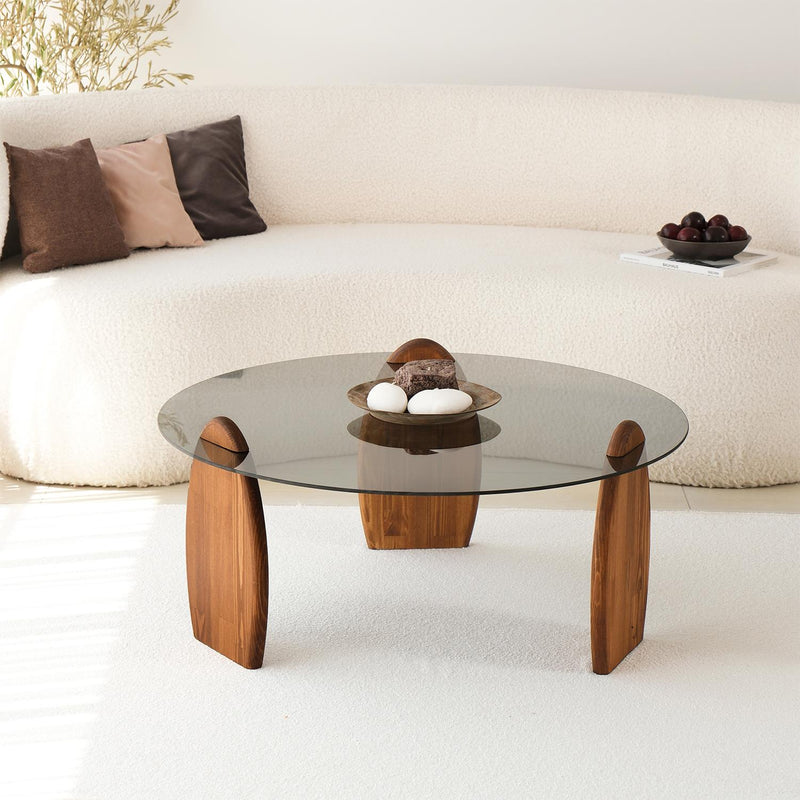 Surf Solid Coffee Table/Chestnut & Smoked Glass - (D)35.5" (H)16"