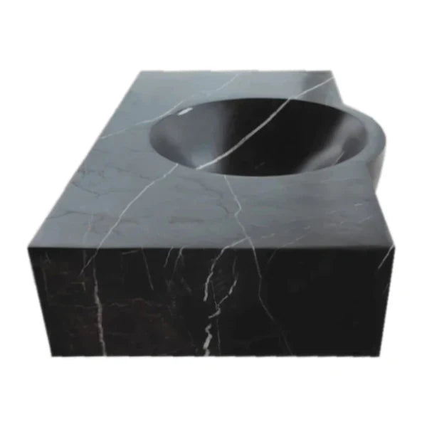 Toros Black Marble Rectangular Wall-mount Bathroom Sink (W)17" (L)30" (H)6"