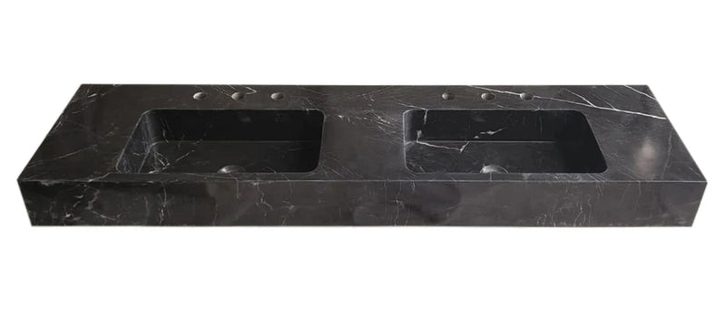 Toros Black Marble Double Sink Wall-mount Bathroom Sink Polished (W)18" (L)60" (H)6"