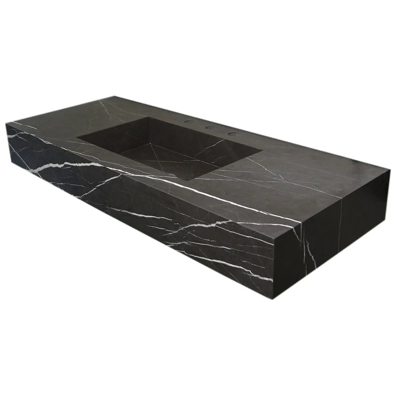 Toros Black Marble Rectangular Wall-mount Bathroom Sink (W)20" (L)48" (H)6"