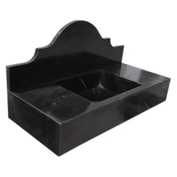 Toros Black Marble Wall-mount Bathroom Sink with Backsplash Polished (W)15" (W)33" (H)6"