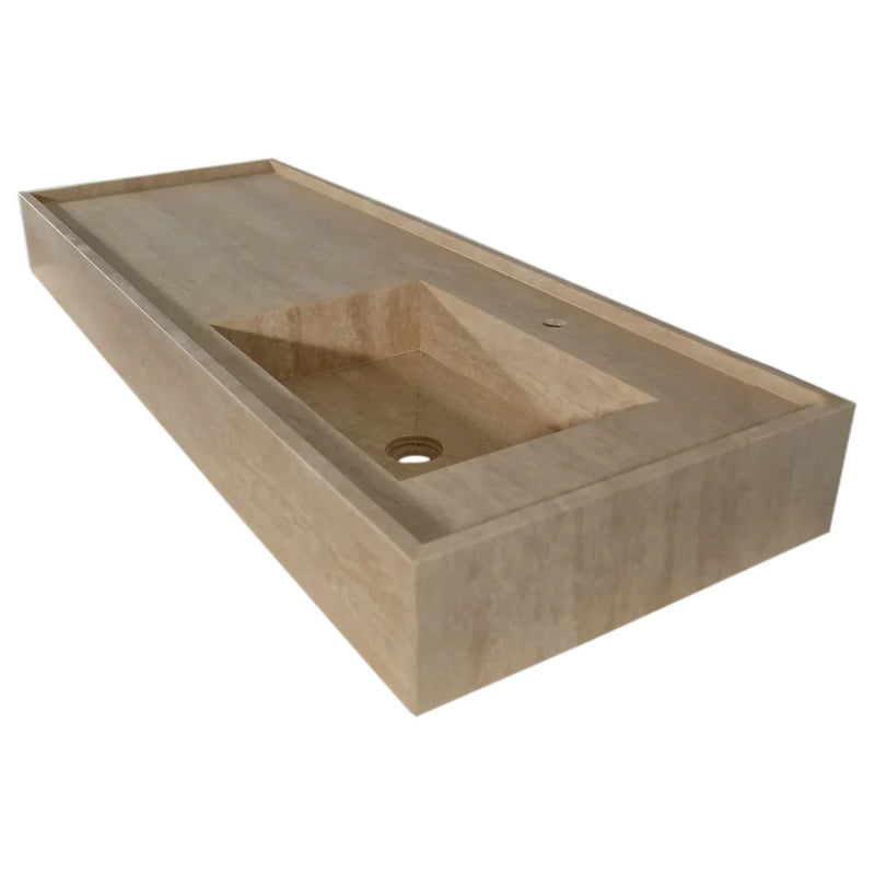 Troia Beige Travertine Rectangular Wall-mount Bathroom Sink (W)20" (L)54" (H)6"