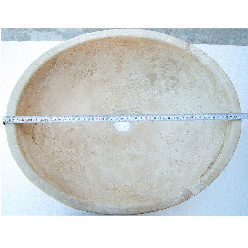 troia light beige travertine natural stone oval vessel sink surface honed filled size (W)16" (L)21" (H)6" (52cmx41cm)-SKU-NTRSTC06 product shot top view diameter measure