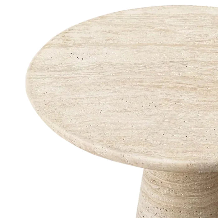 Troia Light Travertine Round End/Side Table Conic Shape Leg Honed (D)18" (H)22"