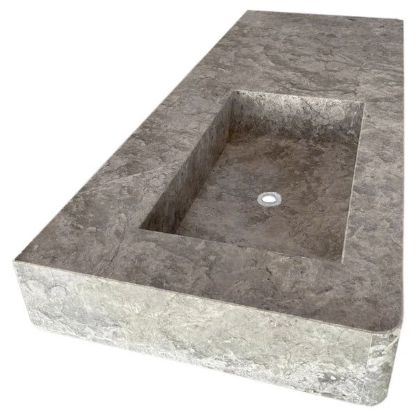 Tundra Gray Marble Rectangular Wall-mount Vanity Top Sink (W)20" (L)48" (H)5"