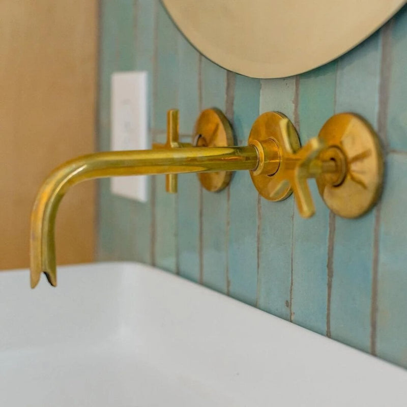 Unlacquered Brass Bathroom Faucet - Antique Brass Wall Mount Faucet