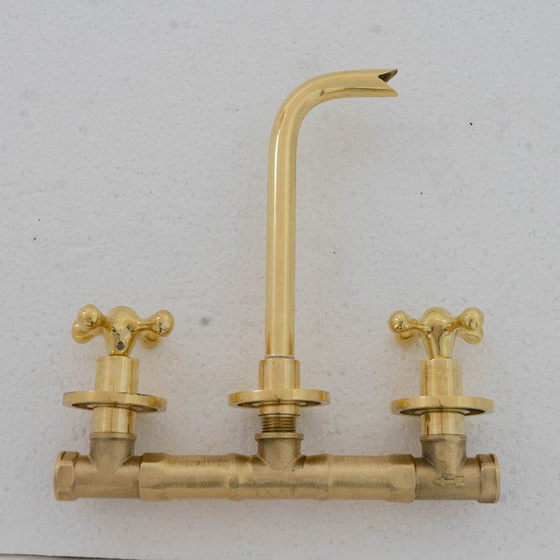 Unlacquered Brass Bathroom Faucet - Antique Brass Wall Mount Faucet