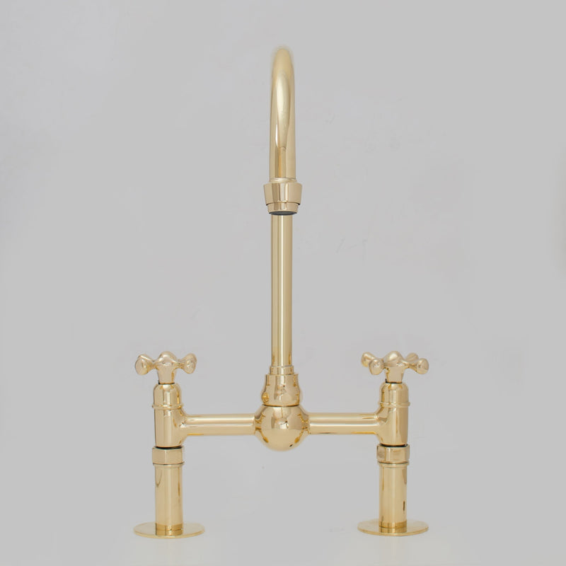 Unlacquered Brass Bridge Faucet, Kitchen Sink Faucet, Simple Cross Handles