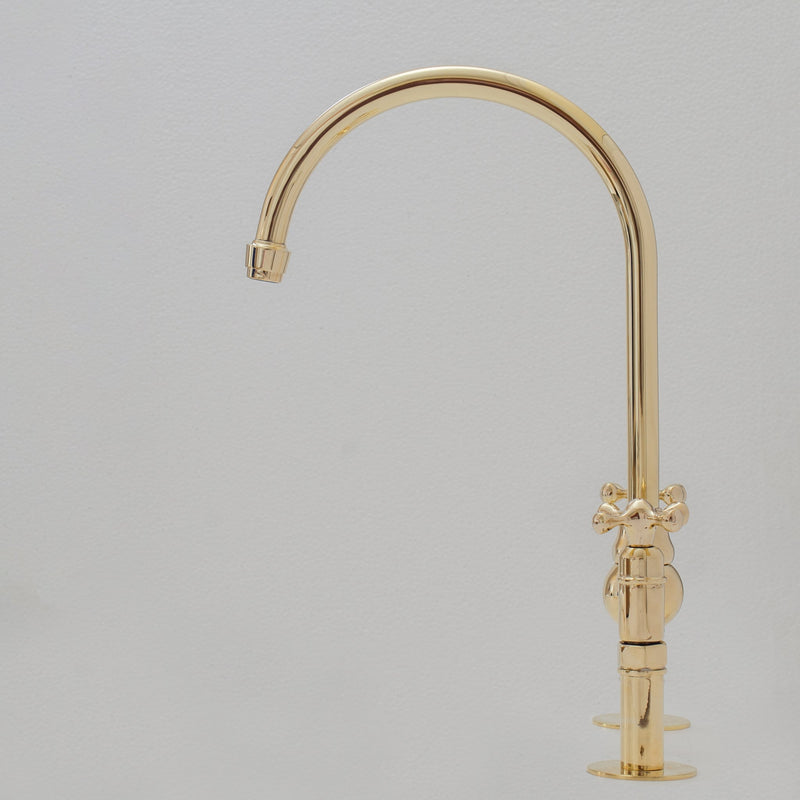 Unlacquered Brass Bridge Faucet, Kitchen Sink Faucet, Simple Cross Handles