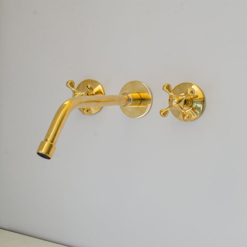 Unlacquered Brass Faucet- Wall Mount Bathroom Sink Faucet