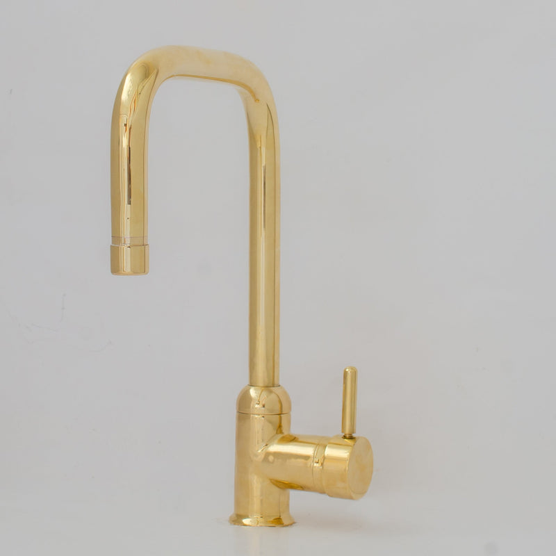 Unlacquered Brass Single Hole Kitchen Mixer Tap, Brass Single Handle Island Faucet