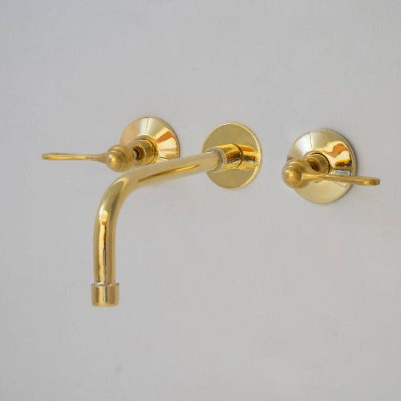 Unlacquered Brass Wall Mount Built In Bathroom Vanity Sink Faucet With lever Handles