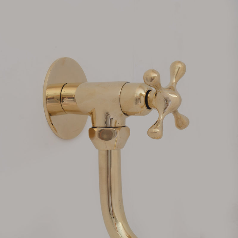 Unlacquered Brass Wall Mount Stove Faucet, Brass Pot Filler Faucet With Swiveling Neck