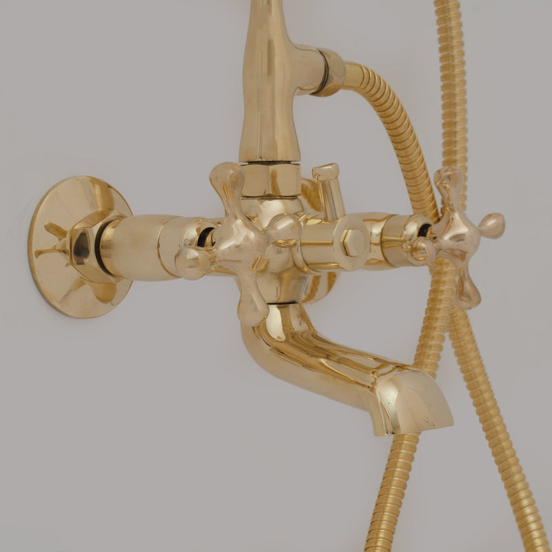 Unlacquered Solid Brass Telephone Tub Filler with Handheld