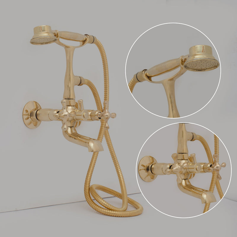 Unlacquered Solid Brass Telephone Tub Filler with Handheld