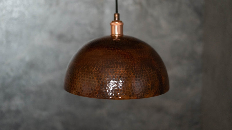 Vintage Copper Pendant Light, Oxidized Dome Ceiling Light, Kitchen Island Hanging Light Fixture