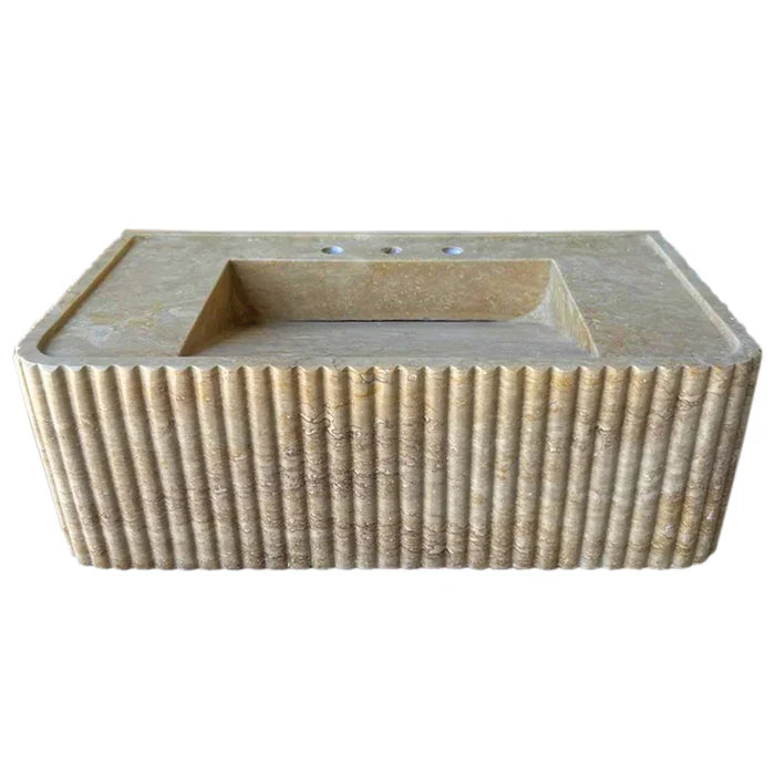 Walnut Travertine Rectangular Wall-mount Bathroom Sink Fluted (W)16" (L)32" (H)10"