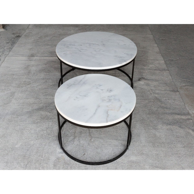 Carrara White Marble Nesting Coffee Table Round Set of 2