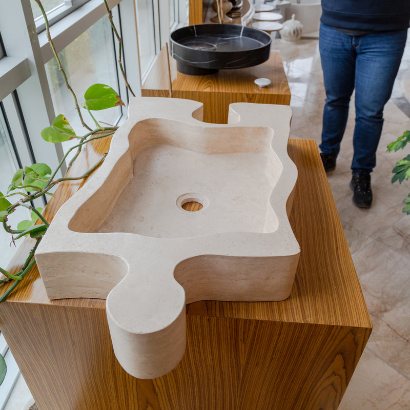 Gobek Natural Stone Beige Travertine Above Counter Puzzle Shape Sink