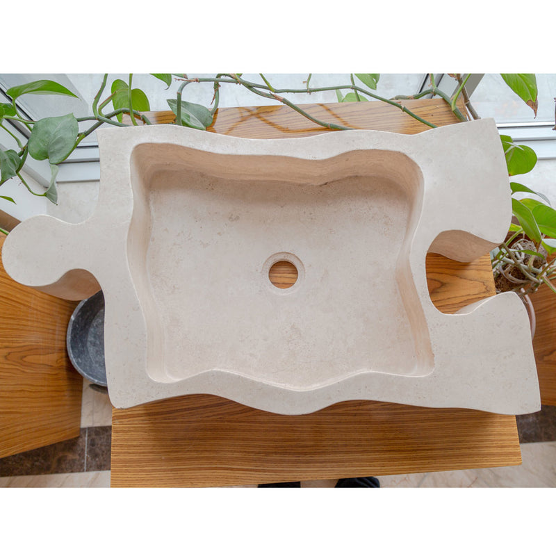 Gobek Natural Stone Beige Travertine Above Counter Puzzle Shape Sink