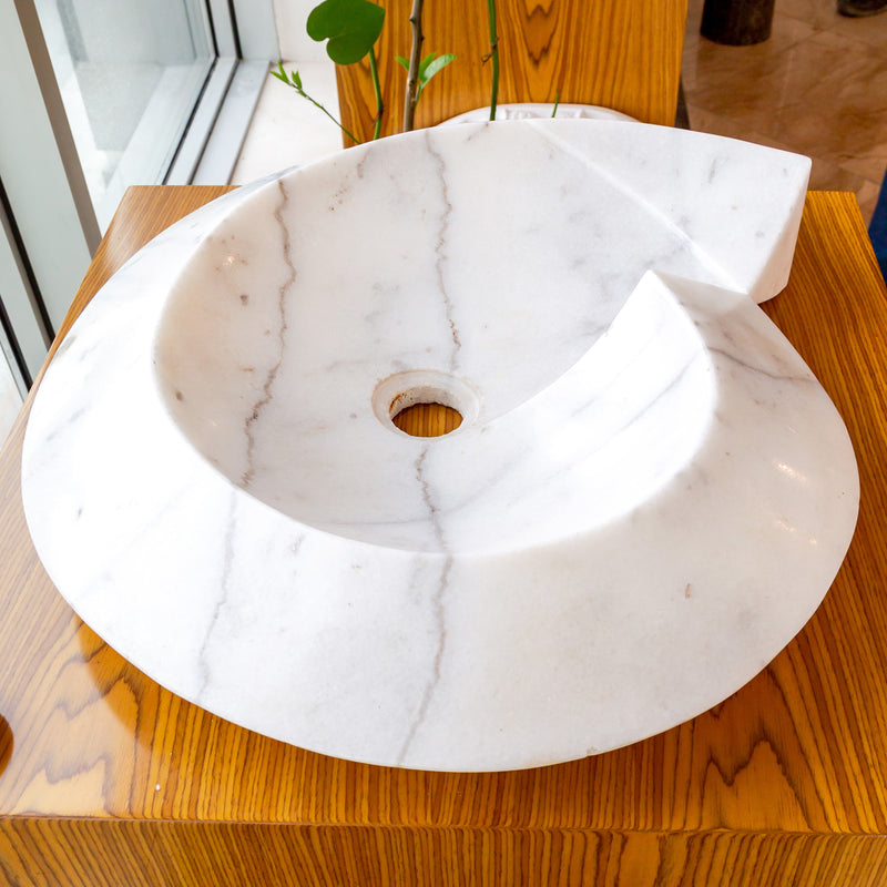 Gobek Carrara Marble Helix Shape Stone Sink Polished