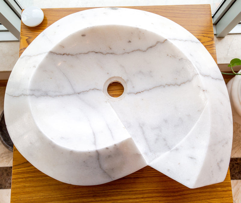 Gobek Carrara Marble Helix Shape Stone Sink Polished