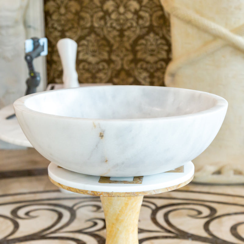 Gobek Carrara White Natural Stone Marble Vessel Sink Polished