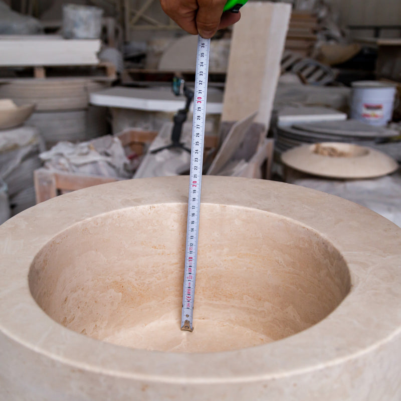 Natural Stone Light Beige Travertine Round Sink Honed