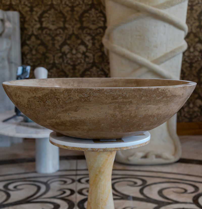 Gobek Noce Brown Travertine Natural Stone Oval Vessel Sink