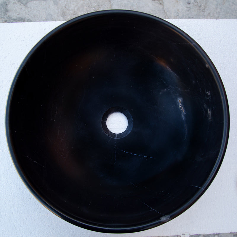 Gobek Toros Black Natural Stone Marble Vessel Sink Polished