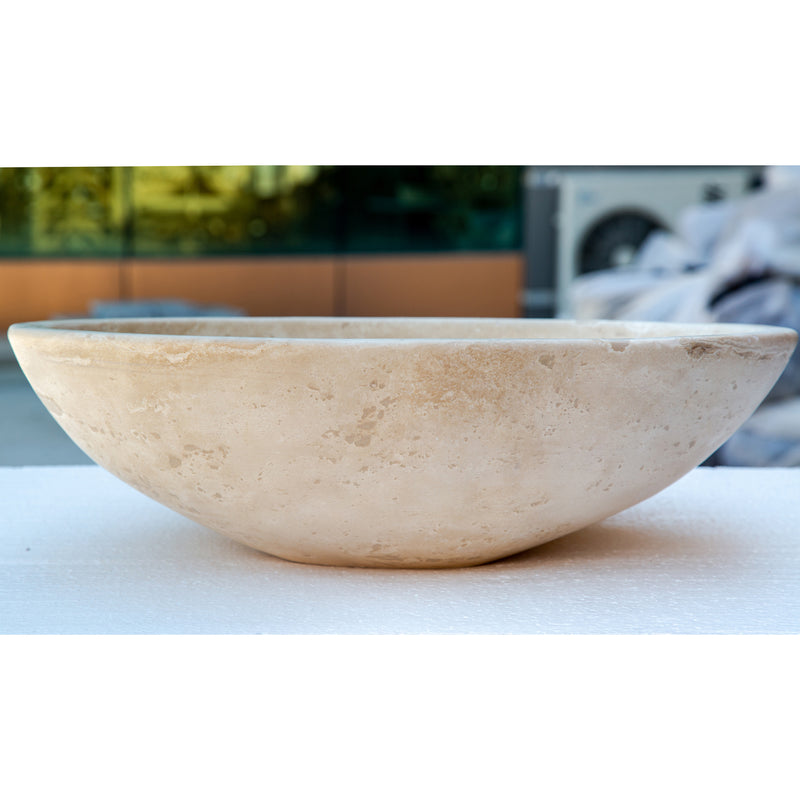 Gobek Troia Light Travertine Natural Stone Oval Vessel Sink