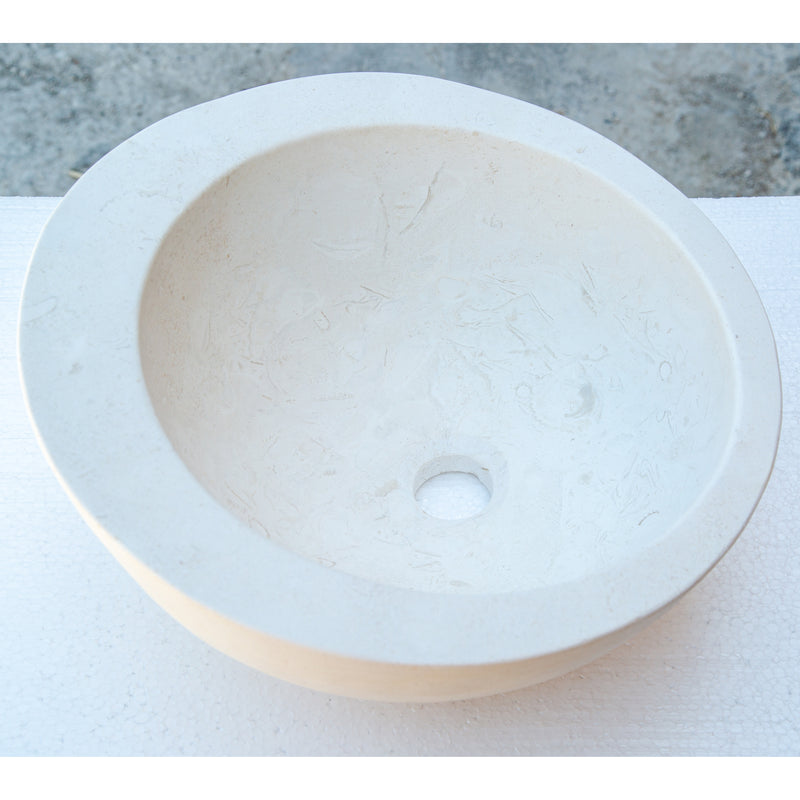 Gobek White Fossil Limestone Natural Stone Sloped Rim Vessel Sink