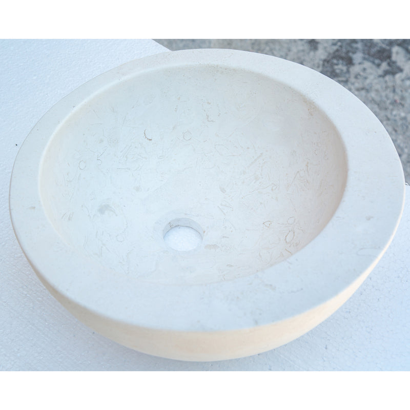 Gobek White Fossil Limestone Natural Stone Sloped Rim Vessel Sink