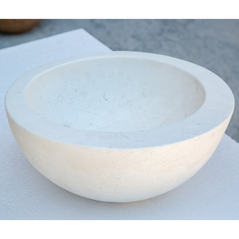 Gobek White Fossil Limestone Natural Stone Sloped Rim Vessel Sink