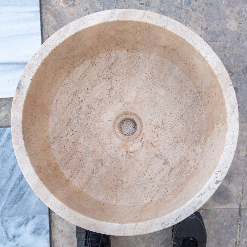 Gobek Natural Stone Beige Travertine Vessel Sink Honed